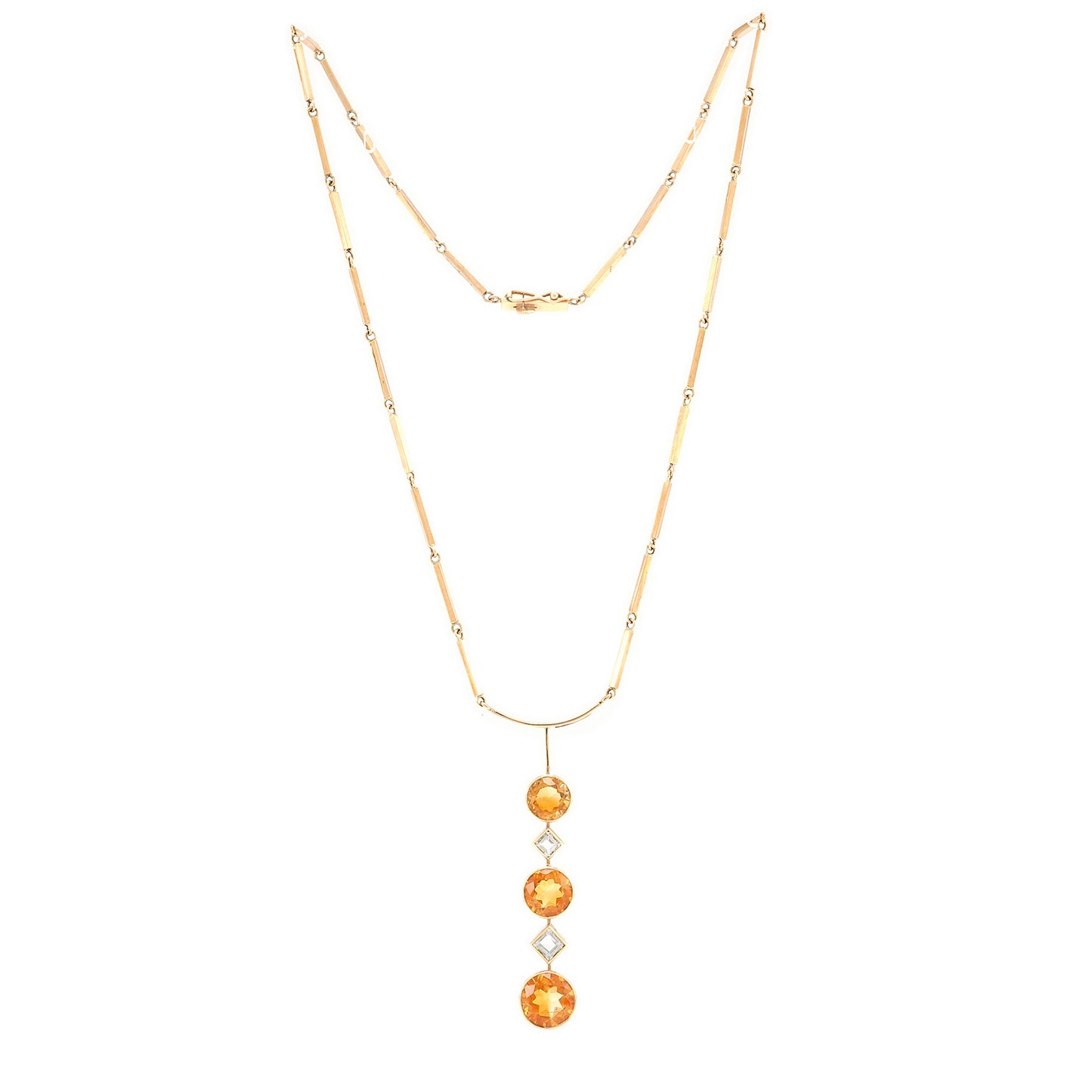 Y-necklace necklace citrine aquamarine yellow gold 585 14K 50cm women's jewelry gold chain