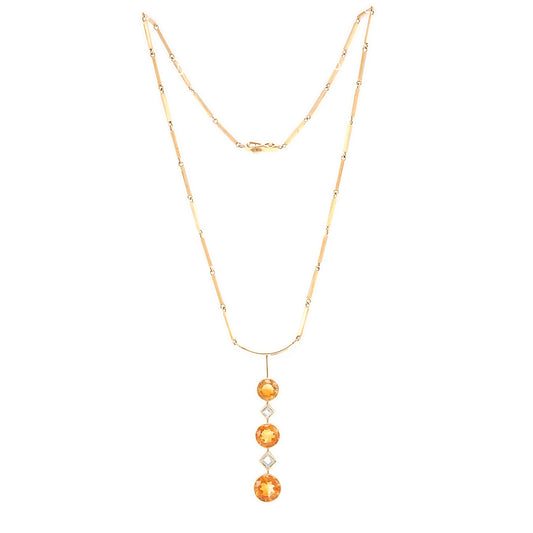 Y-necklace necklace citrine aquamarine yellow gold 585 14K 50cm women's jewelry gold chain