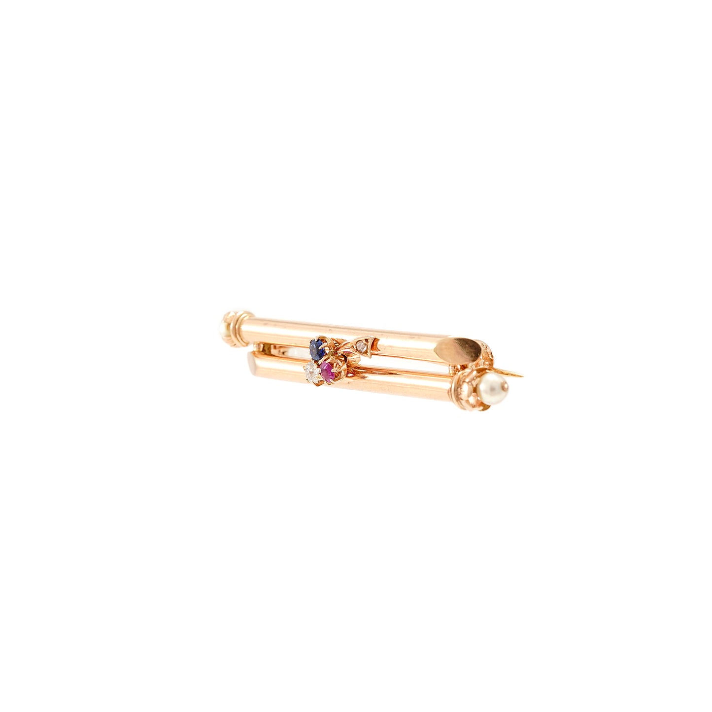 Art Deco diamond brooch spinel pearl rose gold 585 14K set women's jewelry pin
