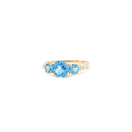 Damenring mit synth. Topas Diamant in Gelbgold 375 9K blau Damenschmuck Goldring