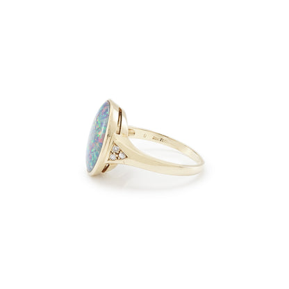 Women's ring ring opal diamond 750 18K gold diamond ring gold jewelry RW 59 yellow gold