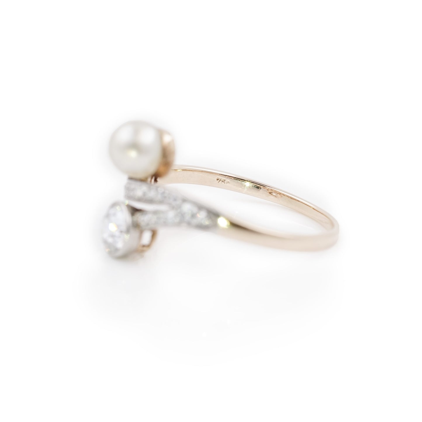 Art Deco Damenring Diamant Altschliff Perle 585 14K Pt 950 Damenschmuck Goldring