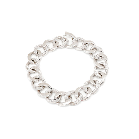 Solid bracelet tank diamond white gold 750 18K 19cm women's jewelry bracelet