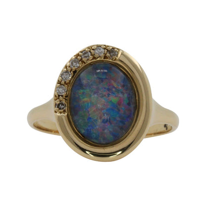 Handgearbeiteter Ring Gelbgold 750er 18K mit Opal+Diamanten Diamantring Damenring