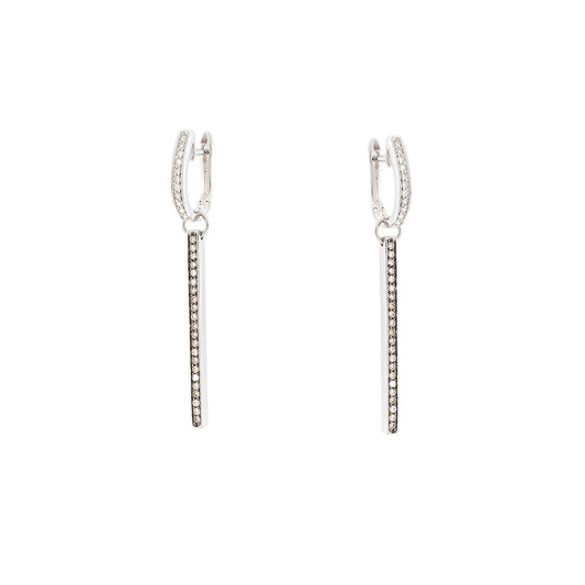 Diamond hoop earrings, earrings made of 750 white gold (18K) with brilliant trim, adjustable