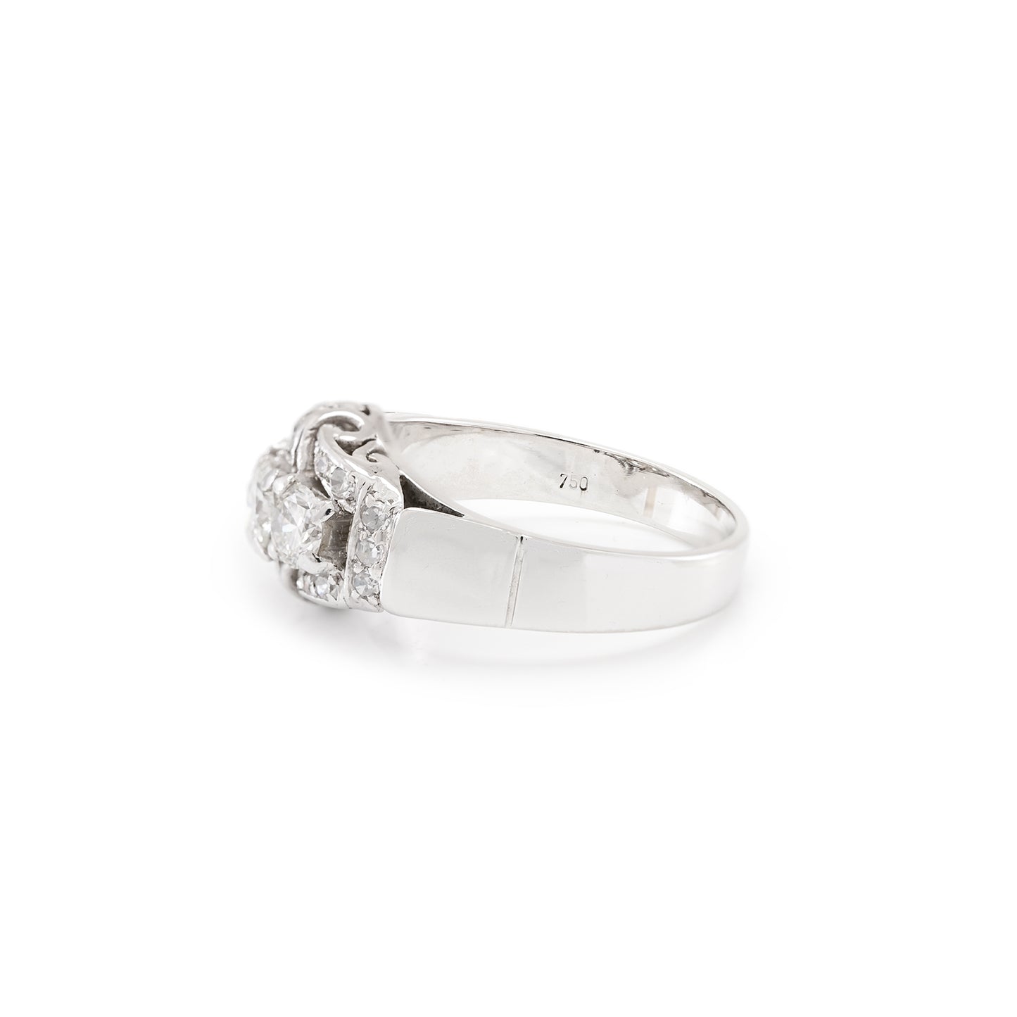 Art Deco Diamantring Weissgold 18K Diamanten 1,1ct Brillantt Verlobungsring