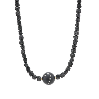 Necklace lava stone diamond brilliant 750 18K 45cm women's jewelry chain stone necklace