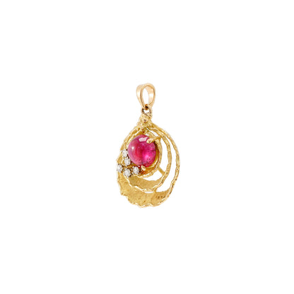 Gold pendant diamond pink tourmaline yellow gold 750 18K women's jewelry chain pendant