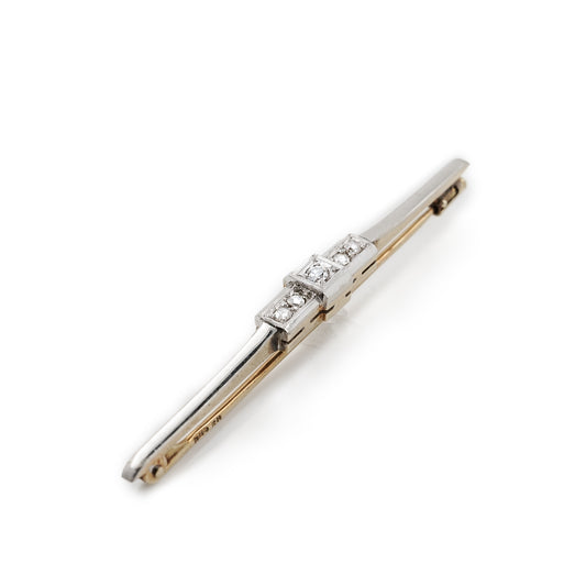 Brooch tie pin diamond old cut yellow gold white gold 585 14K gold jewelry
