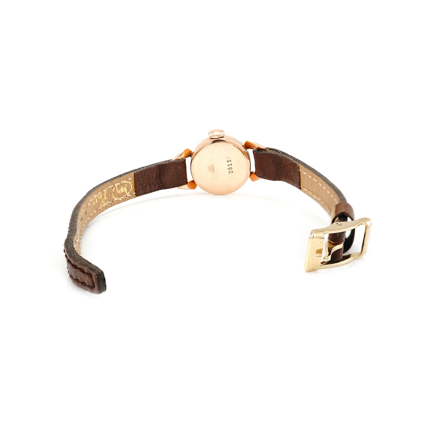 Vintage wristwatch windup watch Chaika 583 14K rose gold red gold women's watch leather strap