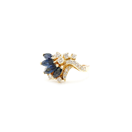 Diamond ring sapphire 14K yellow gold gemstone ring gold ring sapphire diamond ring