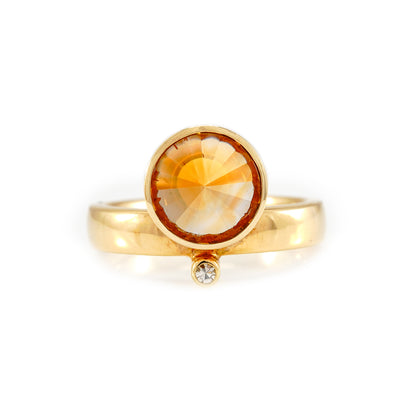 Solid gemstone ring 750 gold ring with gold topaz diamond yellow gold 18K women's jewelry