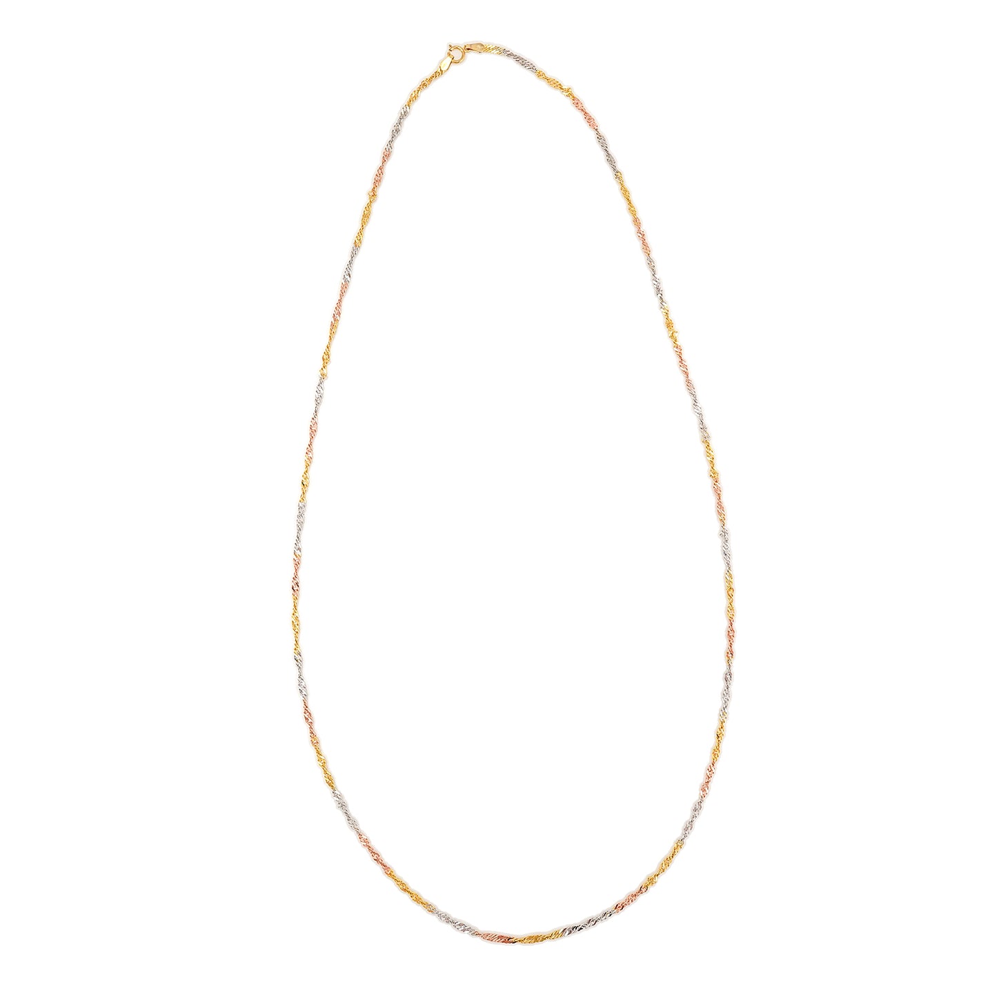 Singapore gold chain in tricolor white gold yellow gold rose gold 333 8K 69cm women's jewelry