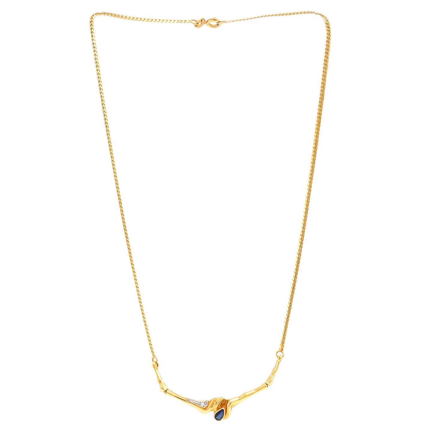 Collier Saphir Diamant Brillant Gelbgold 585 14K Damenschmuck Halskette Goldkette