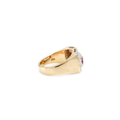 Vintage Diamantring Turmalin Bicolor Gelbgold Weißgold 14K Goldring diamond ring