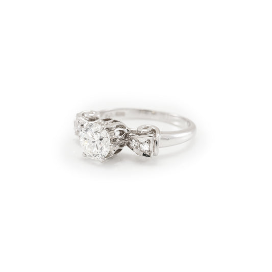 Art Deco engagement ring 18K white gold ring with diamond solitaire ring engagement ring