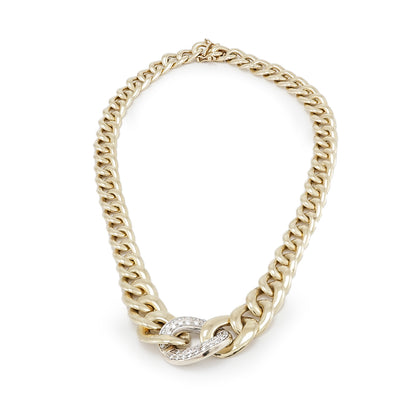 Solid 14K 585 gold chain necklace curb chain with 38 diamonds 0.61 carat 42cm