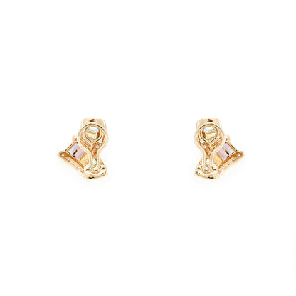 Modern women's clip-on earrings with diamonds and colorful gemstones 14K yellow gold