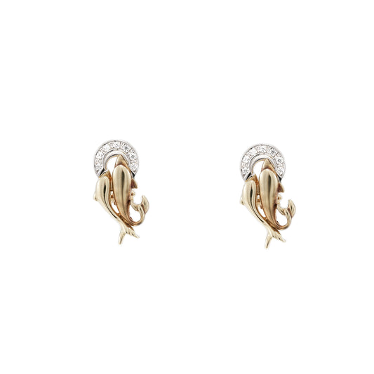 Hoop earrings dolphin yellow gold white gold zirconia 585 omega clasp women's jewelry bicolor