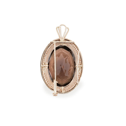 Vintage pendant brooch smoky quartz rose gold 585 14K women's jewelry chain pendant