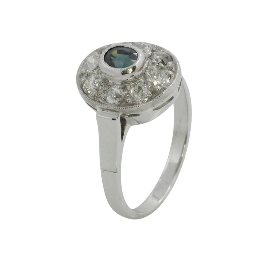 Diamond ring antique ring old cut diamonds sapphire 14K white gold engagement ring