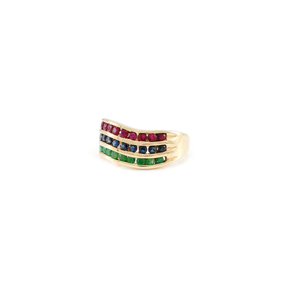 Vintage gemstone ring sapphire emerald ruby ​​yellow gold 14K gold ring gemstone ring