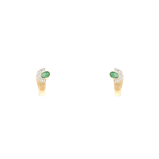 Emerald earrings earrings yellow gold 18K hoop earrings English clasp women's jewelry