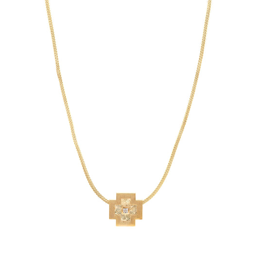 Necklace chain pendant cross zirconia yellow gold 45cm women's jewelry gift gold jewelry