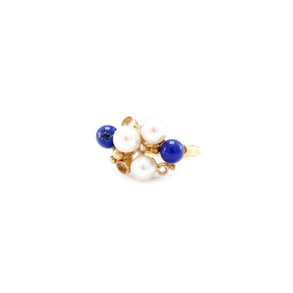 Beautiful women's ring 585 14K gold lapis lazuli cultured pearl pearl jewelry blue white