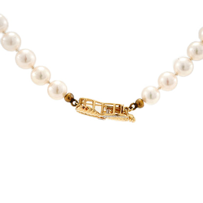 Pearl necklace with jewelry clasp and diamond in yellow gold 750 18K pearl necklace