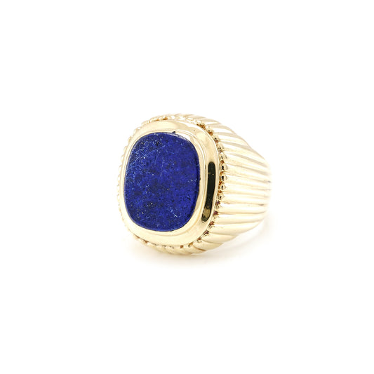 Solid signet ring men's jewelry yellow gold lapis 585 14K RW64 gold jewelry blue