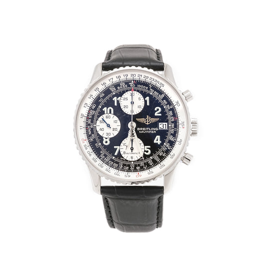 Breitling Navitimer A13322 Chronograph Steel Automatic Men's Watch Leather Strap
