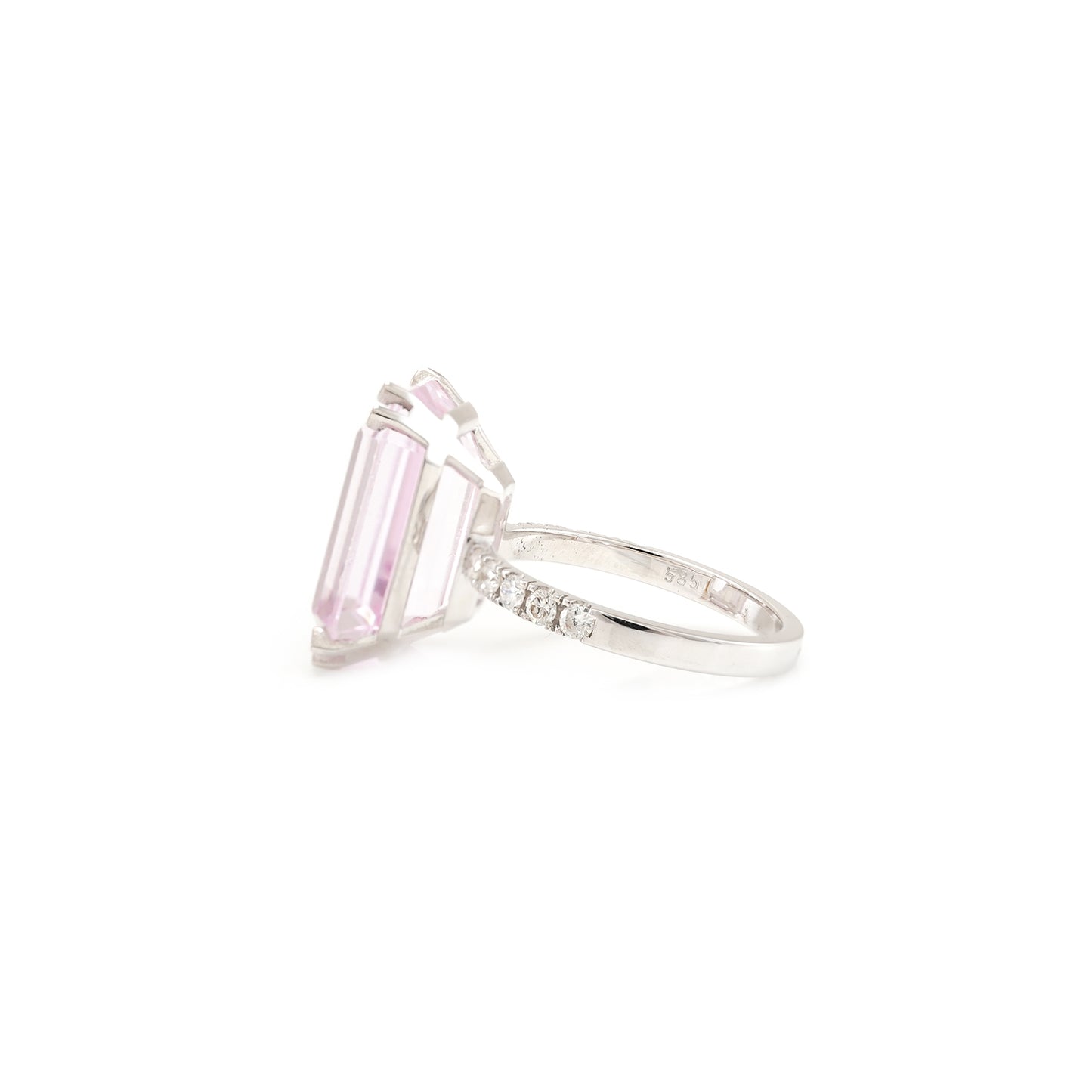 Diamond ring with pink gemstone in white gold 585 14K gold ring diamond ring
