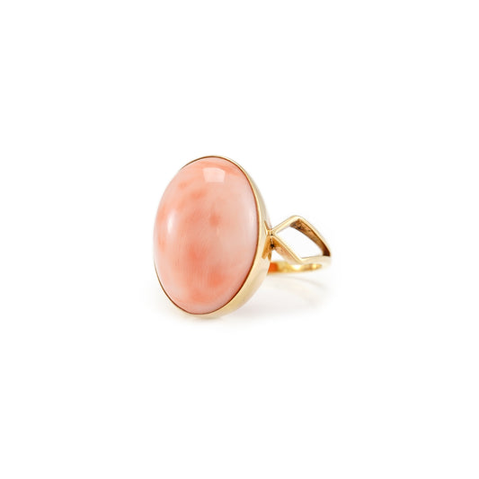 Angel skin coral ring yellow gold 14K women's jewelry coral jewelry coral ring