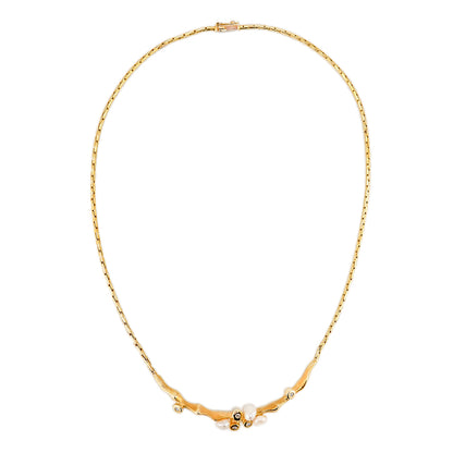 Halskette Damen Kette Vintage Design Collier Gold 14K585 mit Perlen Diamanten 42cm