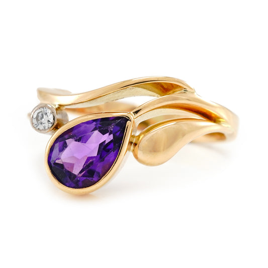 Gemstone ring gold ring with amethyst diamonds 585 gold women's jewelry gemstone ring