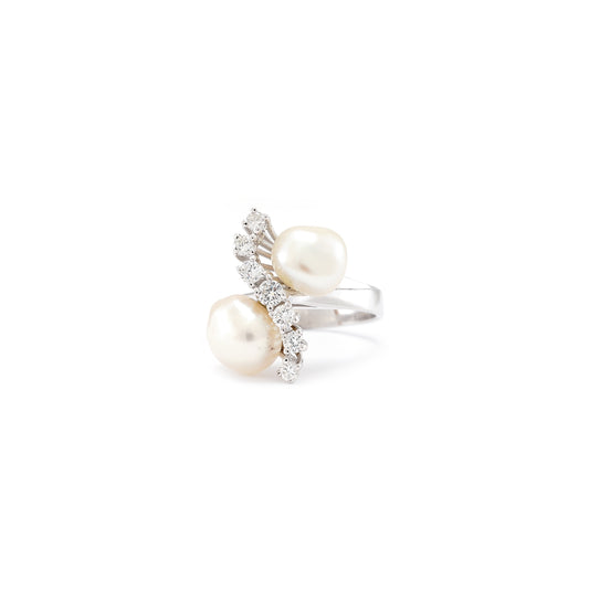 Ring white gold baroque pearl diamond brilliant 585 14K RW55 women's jewelry pearl ring