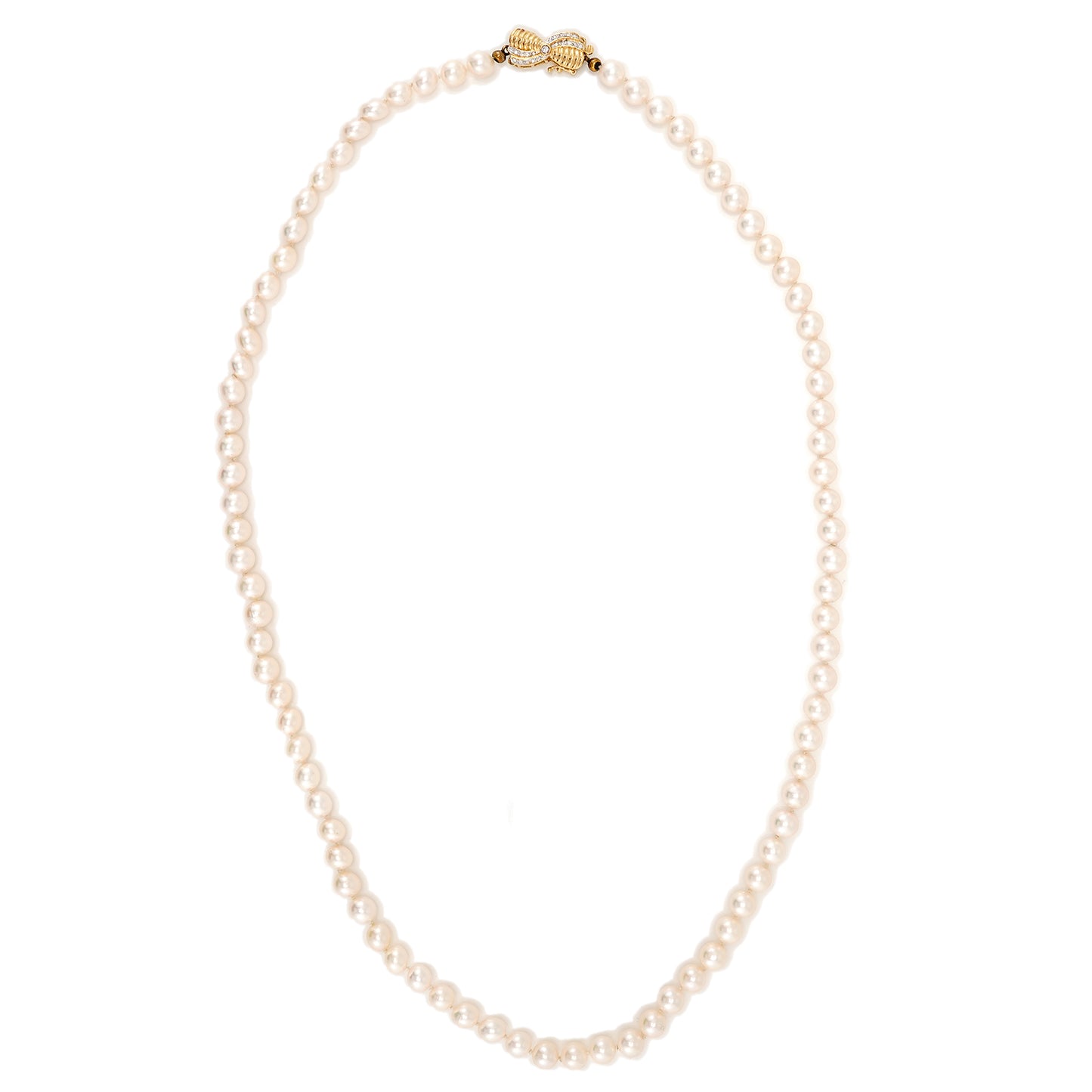 Perlenkette mit Schmuckschliesse und Diamant in Gelbgold 750 18K pearl necklace