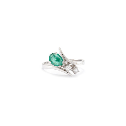 Exclusive diamond ring 14K white gold diamond with emerald women's jewelry white gold emerald