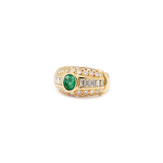 Diamond ring emerald diamond yellow gold 18K 750 statement ring emerald gold ring