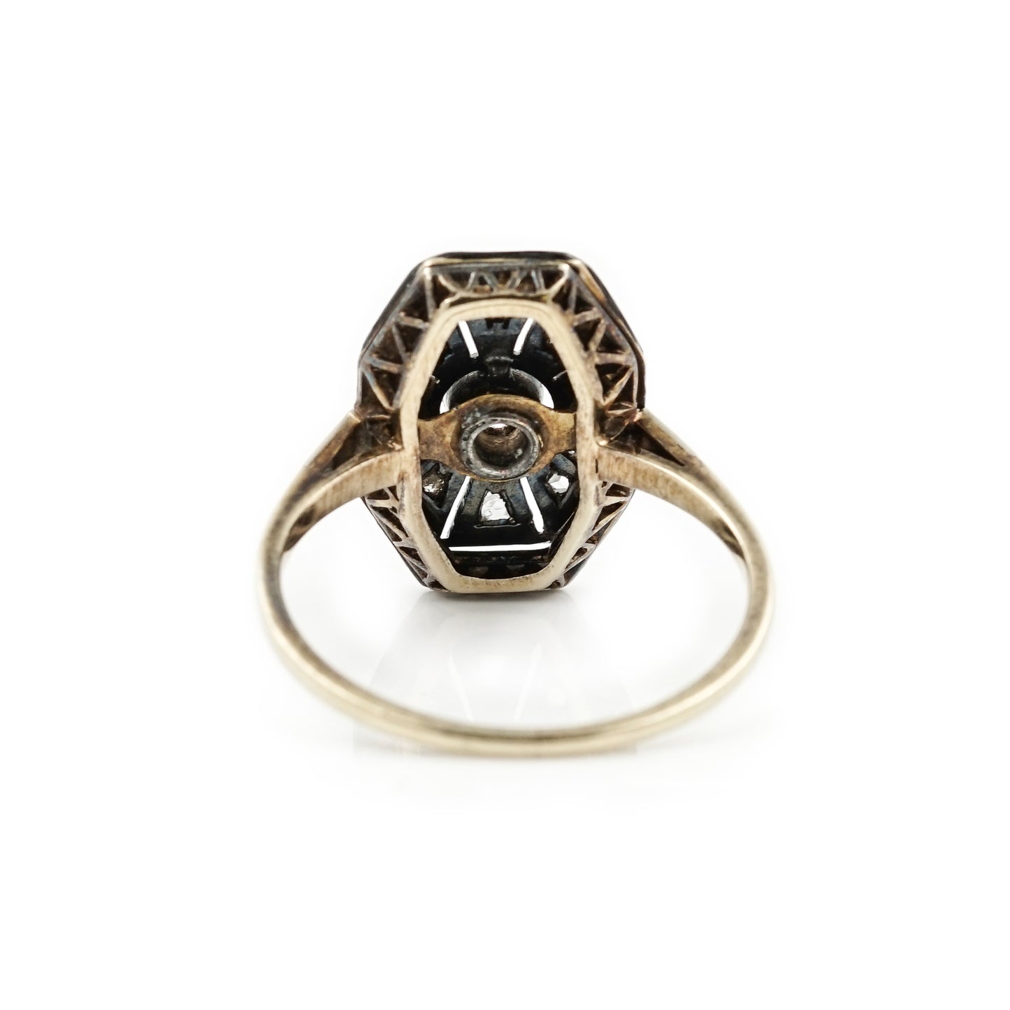 Art Deco Goldring Altschliffe Diamanten 0,4ct Gold Platin Emaille Damenring