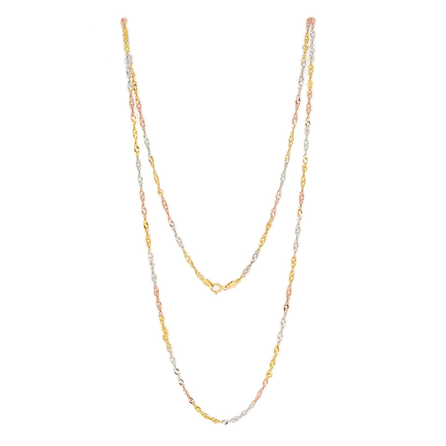 Singapur Goldkettte in Tricolor Weißgold Gelbgold Rotgold 333 8K 69cm Damenschmuck