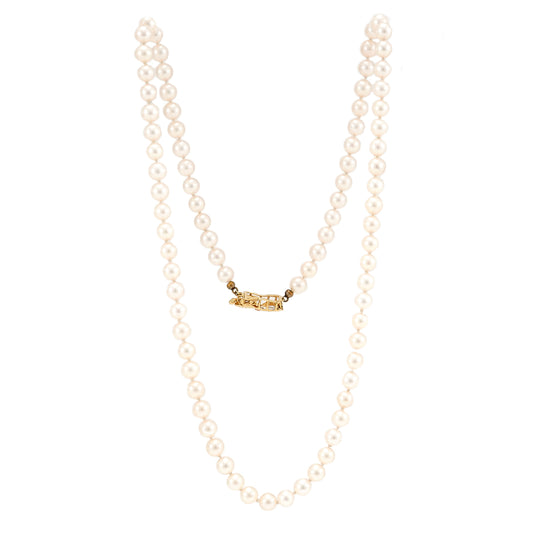 Pearl necklace with jewelry clasp and diamond in yellow gold 750 18K pearl necklace