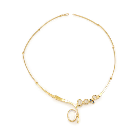 Necklace yellow gold moonstone sapphire set chain 750 18K 42cm women's jewelry gold chain