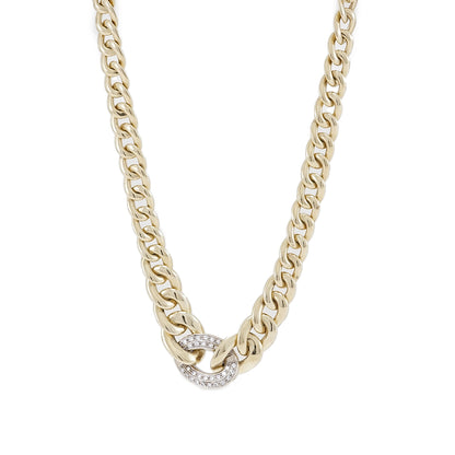 Solid 14K 585 gold chain necklace curb chain with 38 diamonds 0.61 carat 42cm