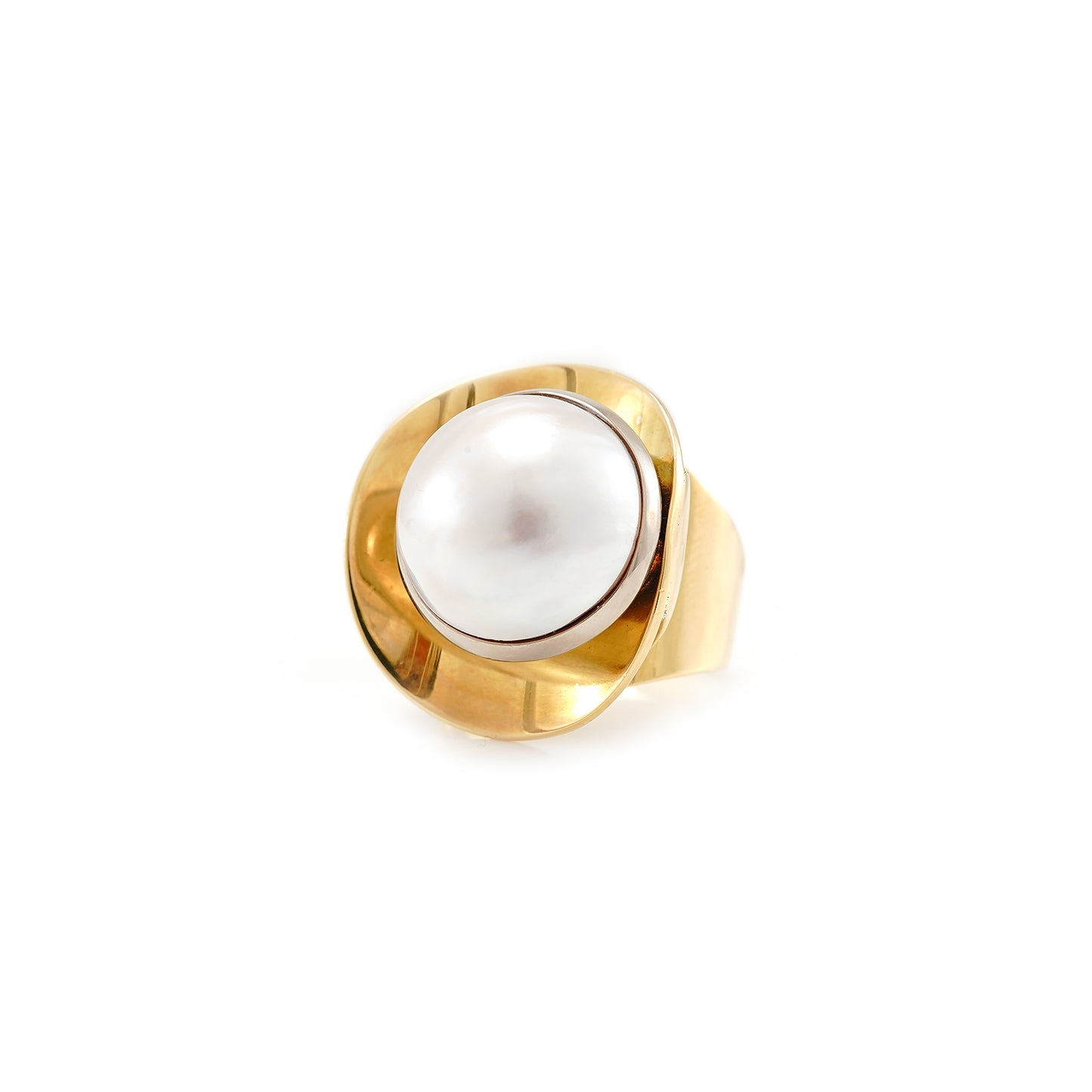 eleganter Ring Gelbgold Mabe Perle 750 18K  RW54 Damenschmuck Goldring Perlenring