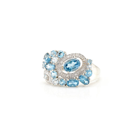 Women's ring white gold blue topaz zirconia gold ring 375 RW67 women's jewelry gold jewelry