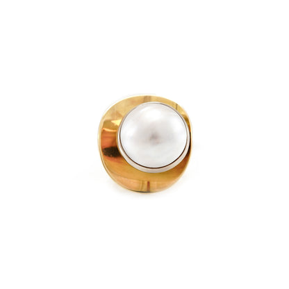 Elegant ring yellow gold Mabe pearl 750 18K RW54 women's jewelry gold ring pearl ring