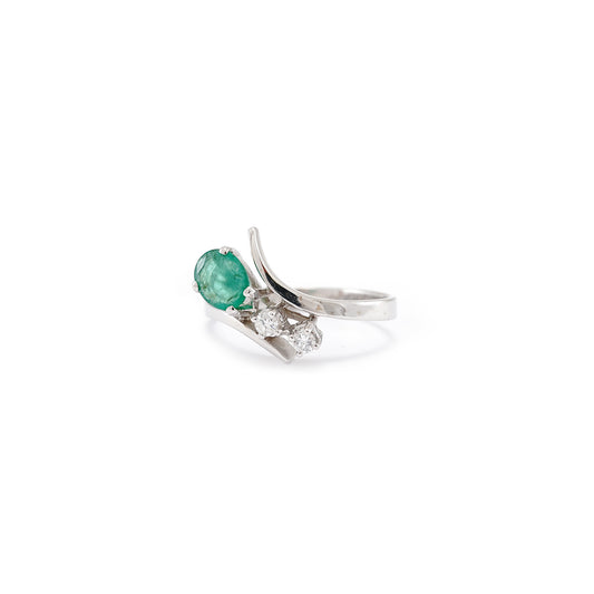 Exclusive diamond ring 14K white gold diamond with emerald women's jewelry white gold emerald