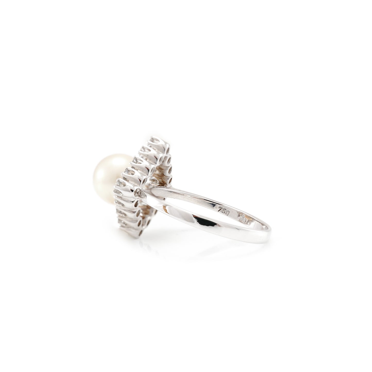 Ring white gold diamond brilliant pearl 750 18K RW58 women's jewelry gold ring